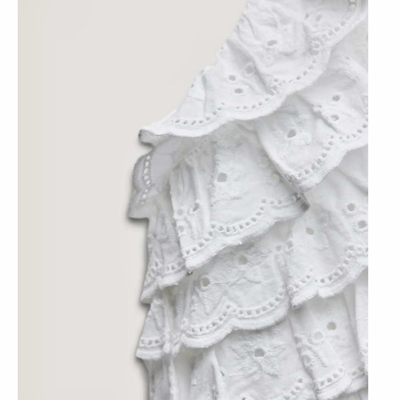 ZARA | White Ruffle Embroidered Eyelet Halter Top - Picture 7 of 7